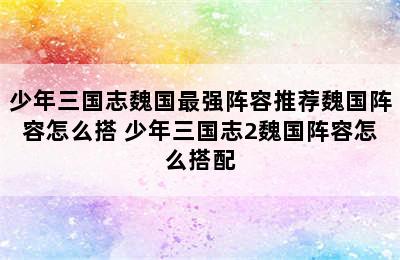 少年三国志魏国最强阵容推荐魏国阵容怎么搭 少年三国志2魏国阵容怎么搭配